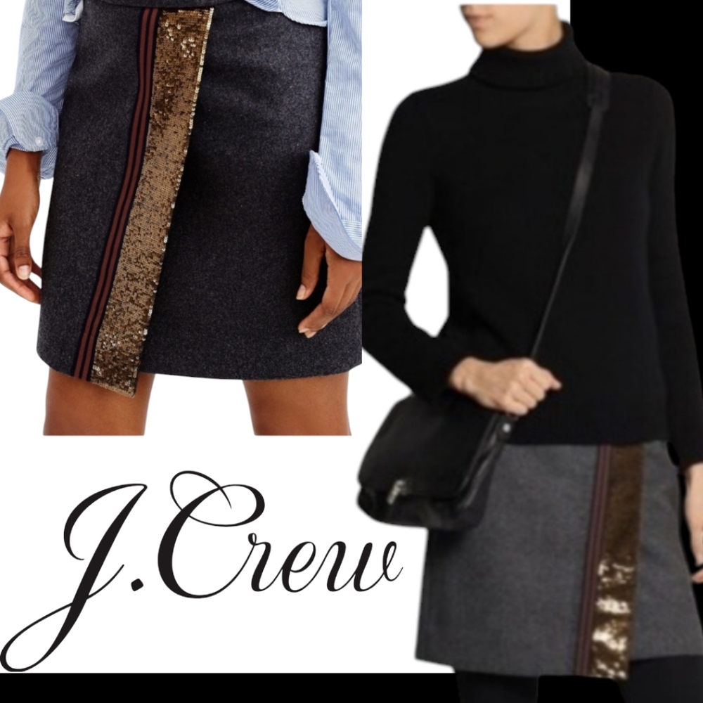 J. Crew Origami Wool Sequin Asymmetrical Faux Wrap Skirt Size 6